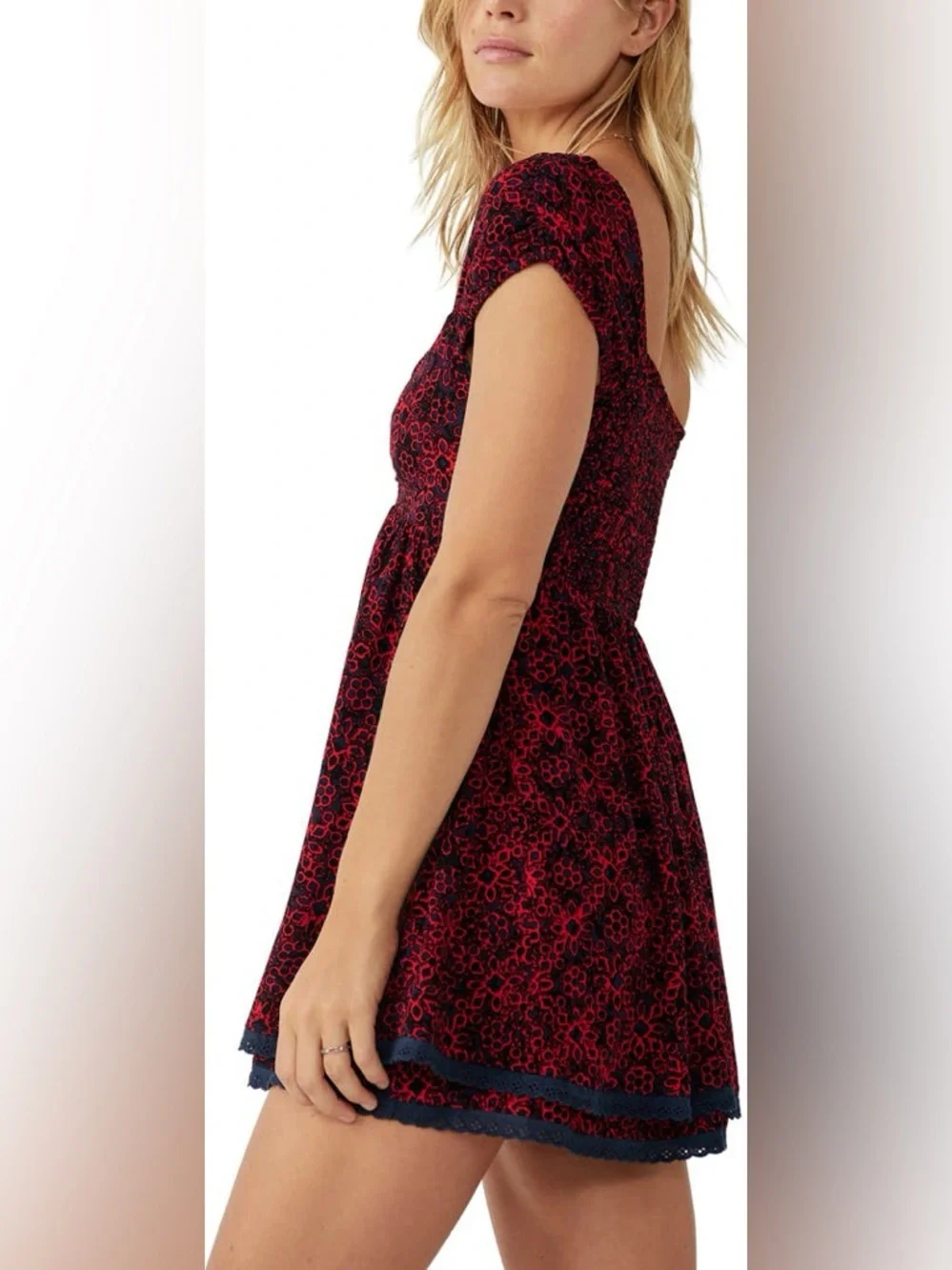 Free People Tabitha Floral Sweetheart Neckline Minidress Boho Cottage